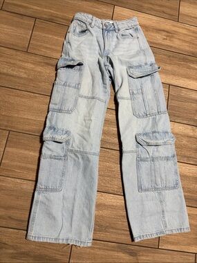 GARAGE DENIM Light Wash Cargo Jeans.